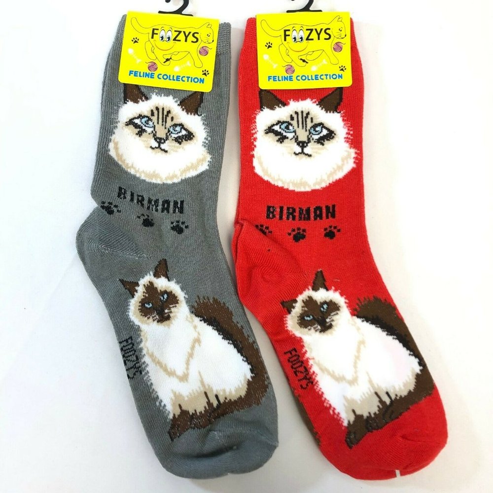 2 PAIRS Foozys Women's Socks BIRMAN, Feline Collec - Picture 2 of 4